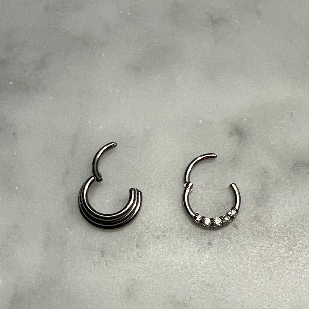 Clicker septum ring. Stacked. Diamond rhinestone. Set of two.